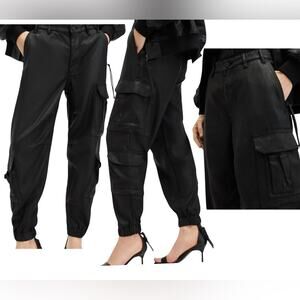 AllSaints Himari Relaxed Fit Cargo Pants Trouser Black Coated Women’s US 10